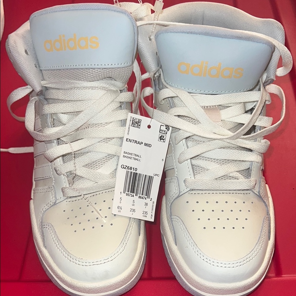 adidas White Sneakers with High-Top Design and Leather Upper